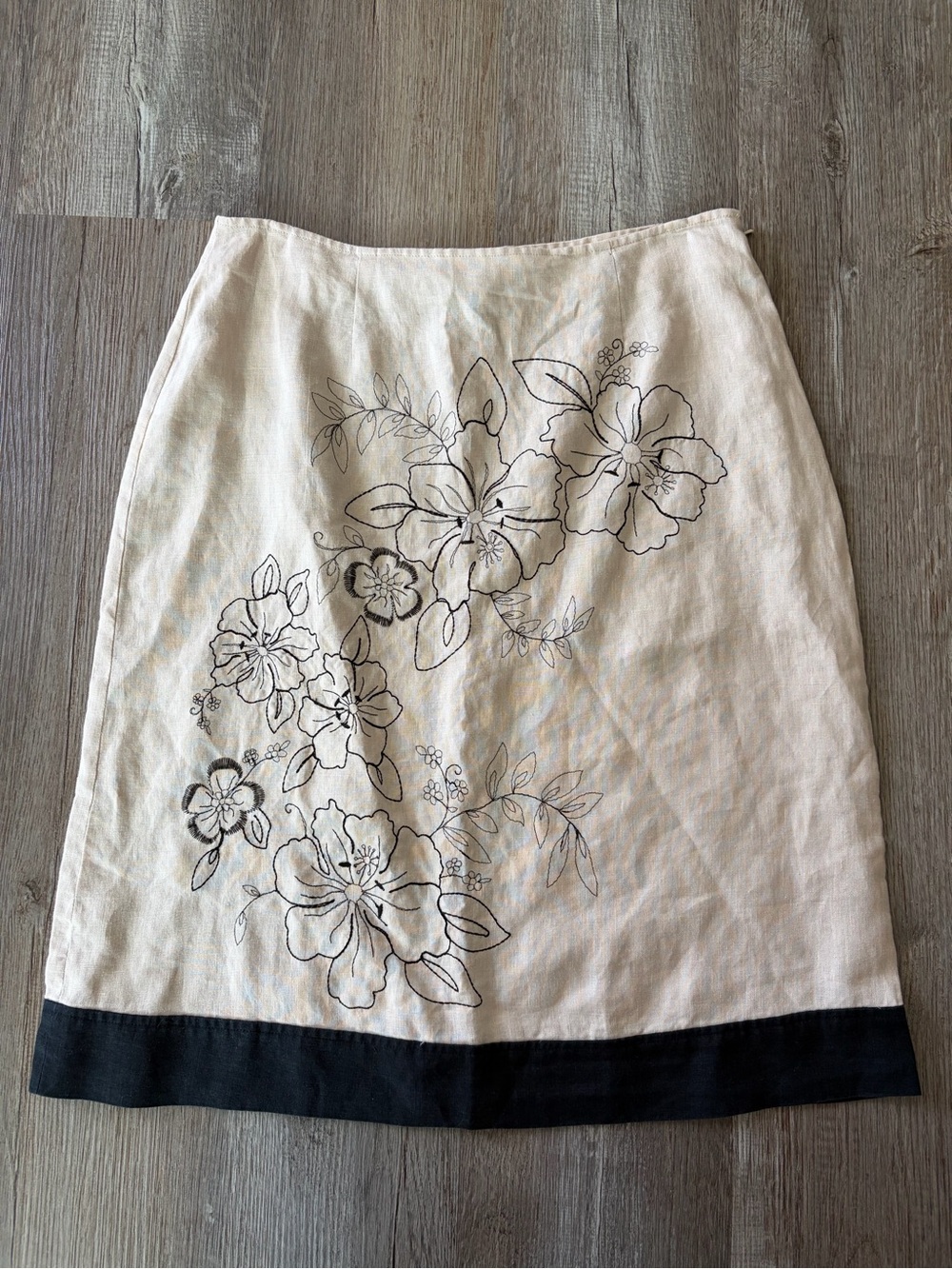 mercer & madison Cream Midi Skirt with Black Floral Embroidery